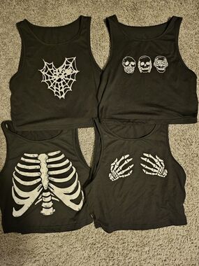 SHEIN 🖤☠️Black Halloween Skeleton & Skull Crop Tops (Bundle of 4)